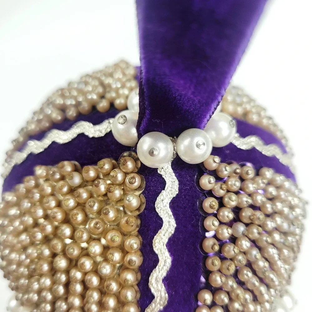 Vintage Large Satin Purple Silver Pearl Push pin Ornament 4.5